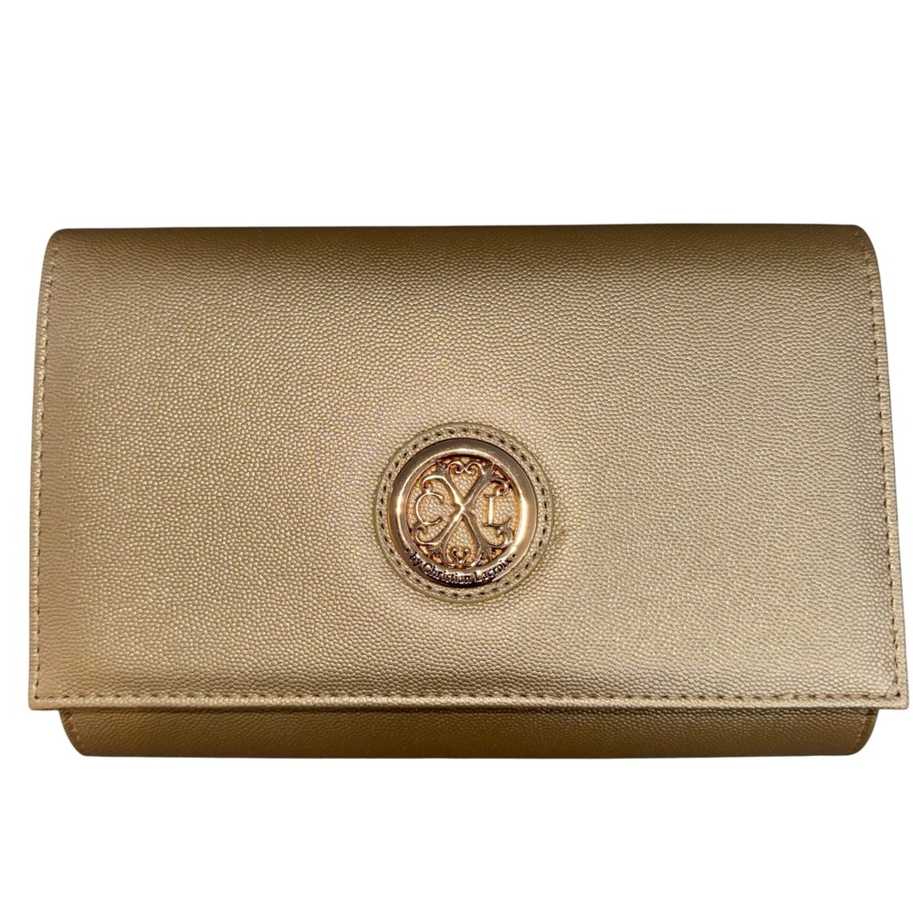 CXL Christian Lacroix Paris Caviar Clutch Gold Metallic Faux Leath NWT